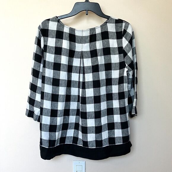 J. Jill Love Shirt Medium black and white check 3/4 Sleeve Linen Pullover - Picture 3 of 6